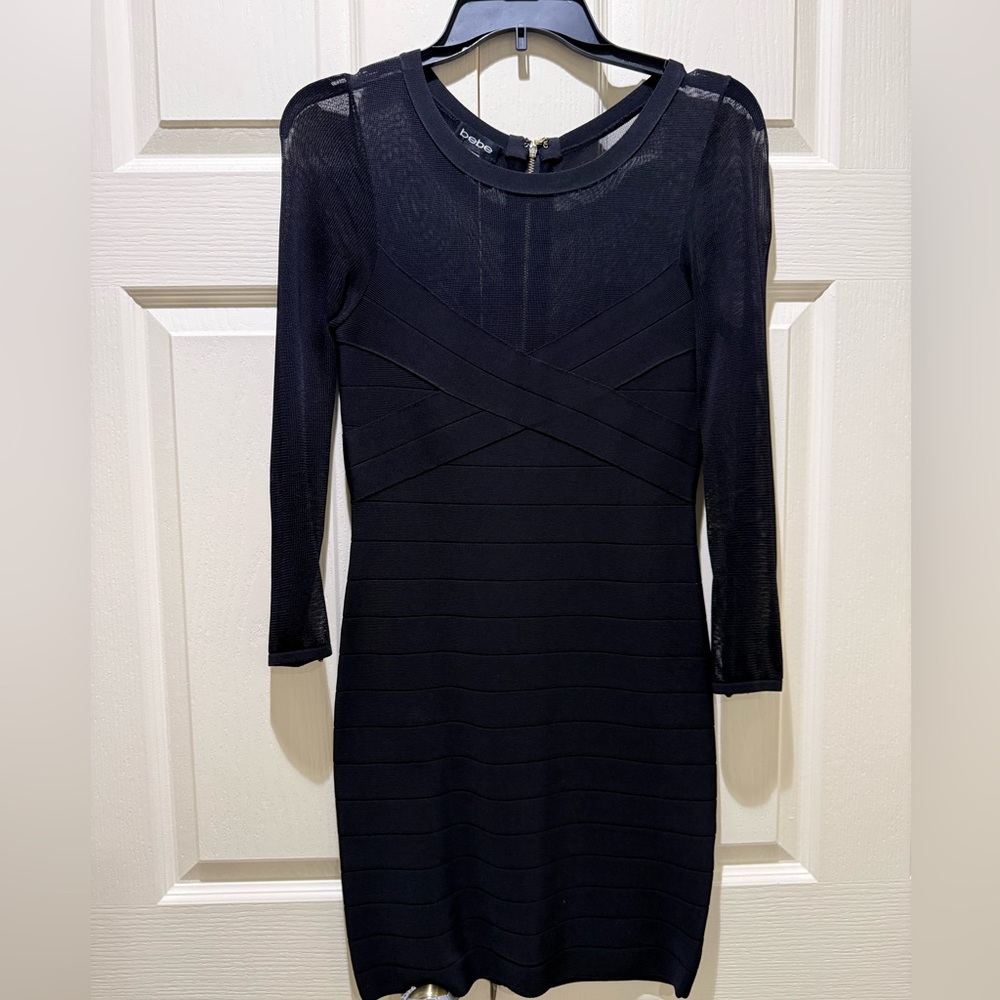 bebe Black Long Sleeve Bandage Dress